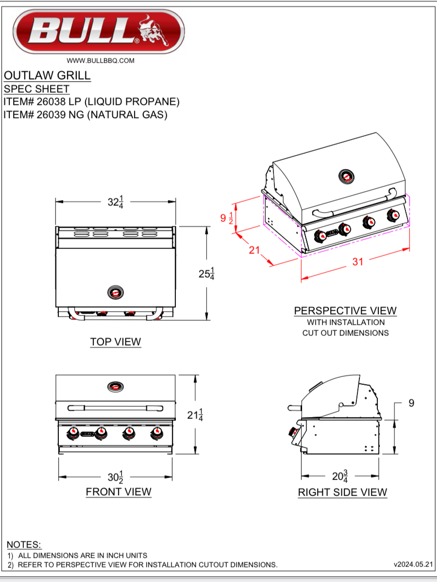 Outlaw – Stainless Steel 4 Burner Gas Grill Head SKU: 26038 (LP) / 26039 (NG) - Image 3