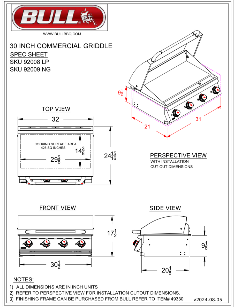 30″ Commercial Style Griddle Head for Outdoor Kitchen SKU: 92008 (LP) / 92009 (NG) - Image 3