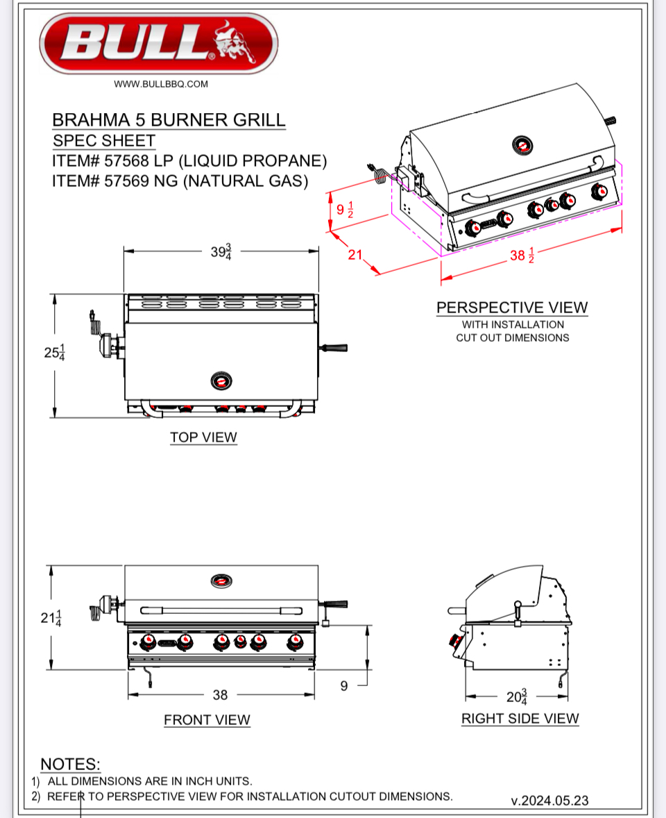 Brahma – 38" 5 Burner Stainless Steel Built-in Gas Grill SKU: 57568 (LP) / 57569 (NG) - Image 3