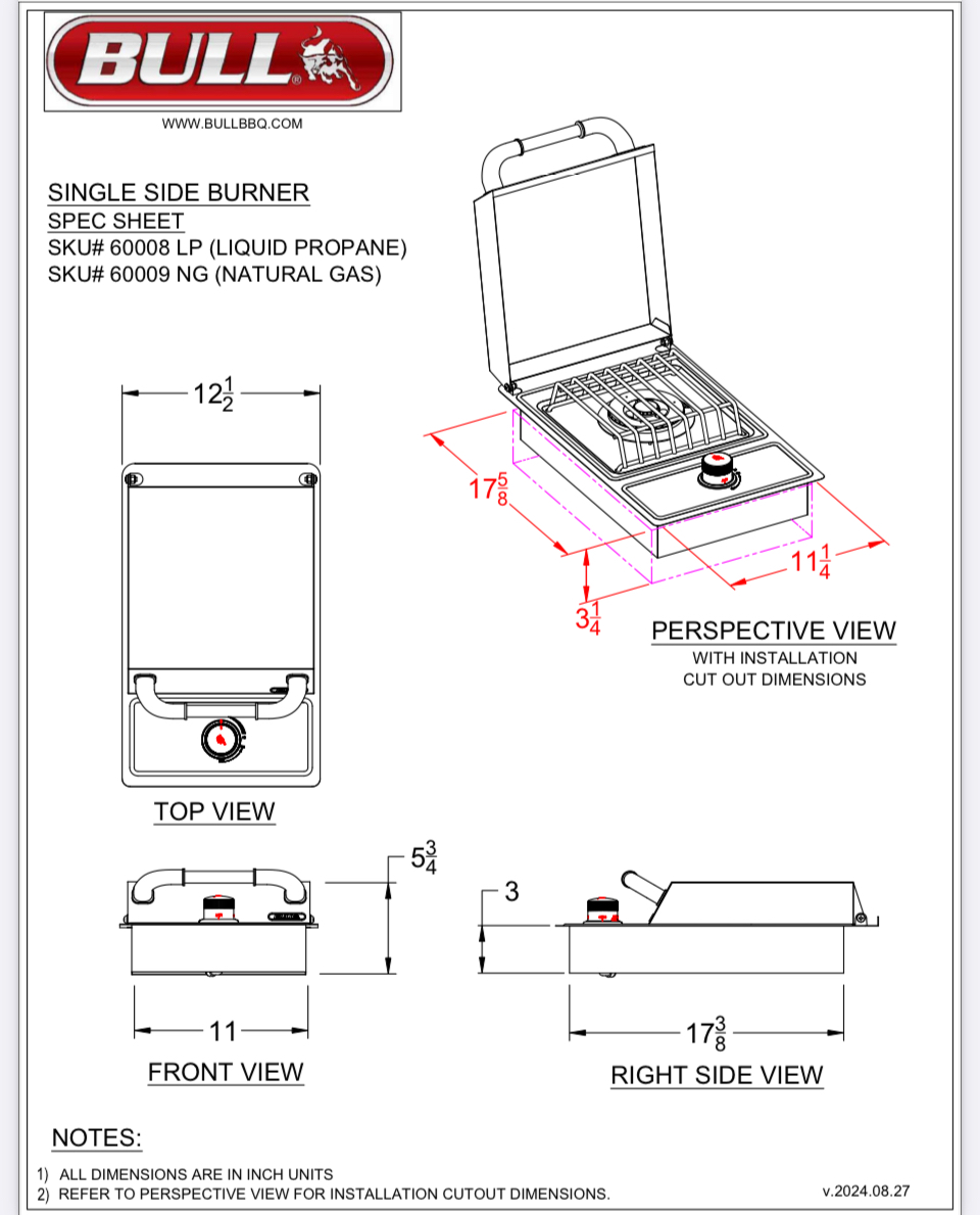 Single Side Burner SKU: 60008 (LP) / 60009 (NG) - Image 3
